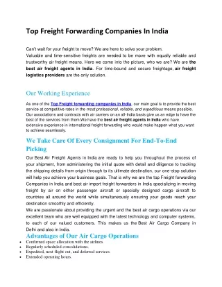 Top Freight Forwarding Companies In India