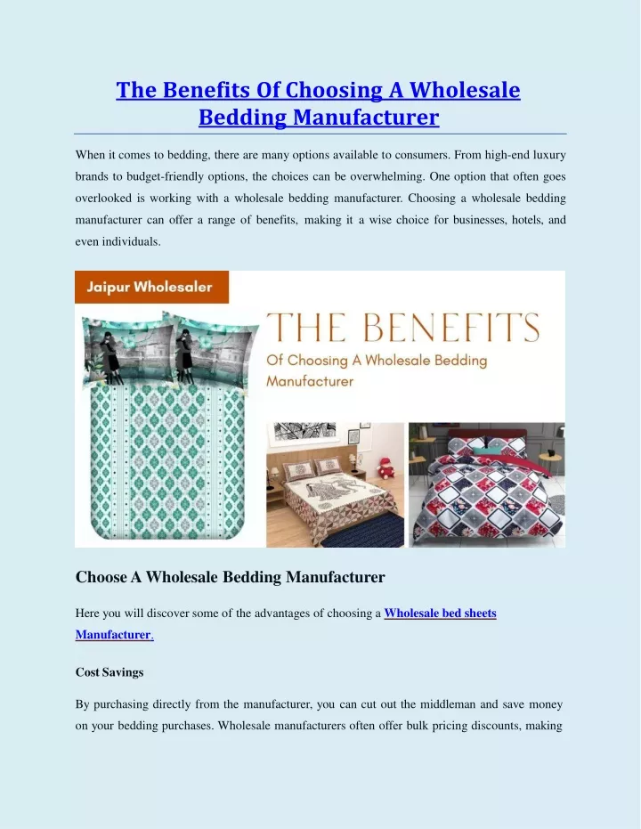 the benefits of choosing a wholesale bedding manufacturer