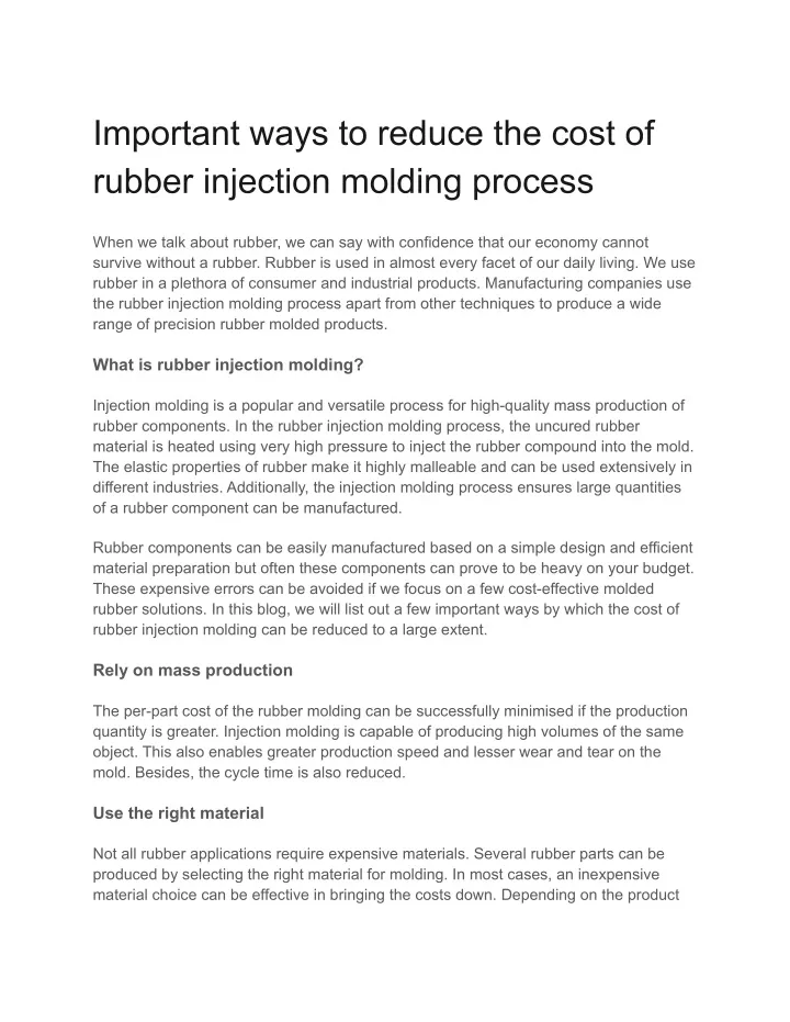 important ways to reduce the cost of rubber