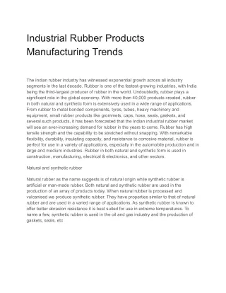 Industrial Rubber Products Manufacturing Trends