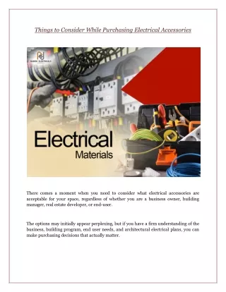 Things to Consider While Purchasing Electrical Accessories