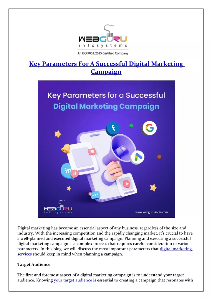 key parameters for a successful digital marketing