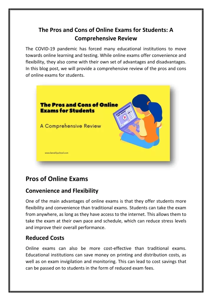 the pros and cons of online exams for students