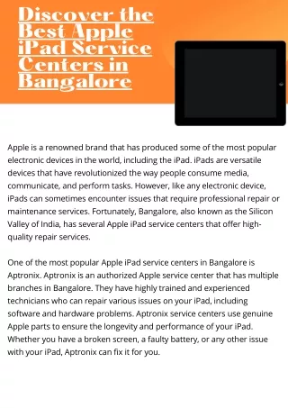 Get Your iPad Running Smoothly Again with These Top Service Centers in Bangalore