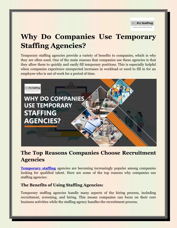 why do companies use temporary staffing agencies