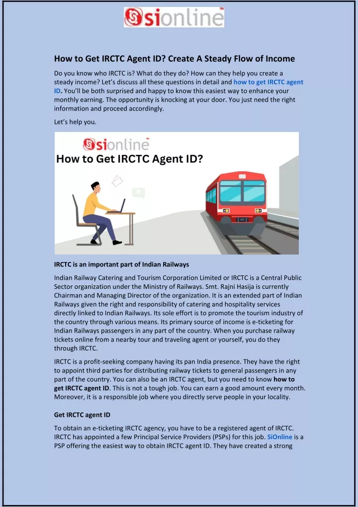 how to get irctc agent id create a steady flow