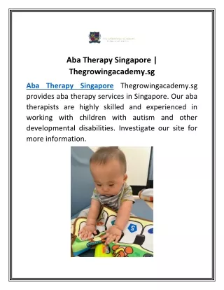 Aba Therapy Singapore |  Thegrowingacademy.sg