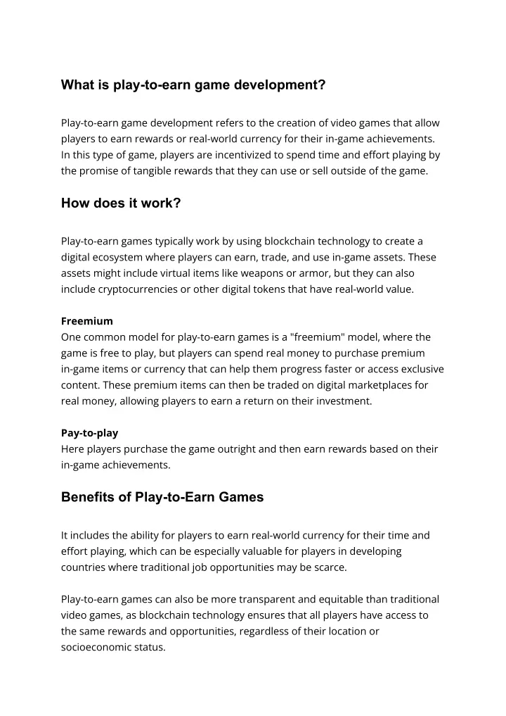 what is play to earn game development