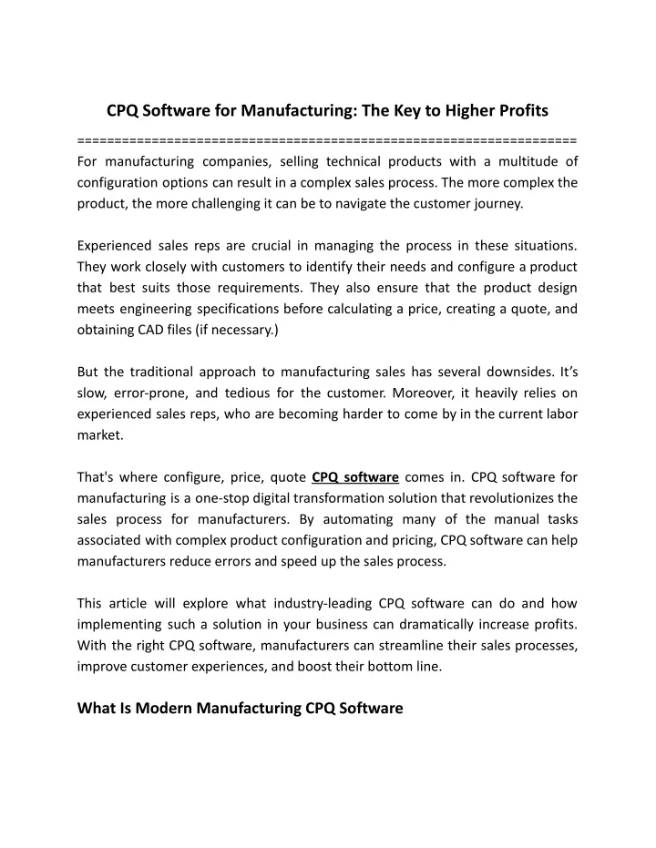 cpq software for manufacturing the key to higher