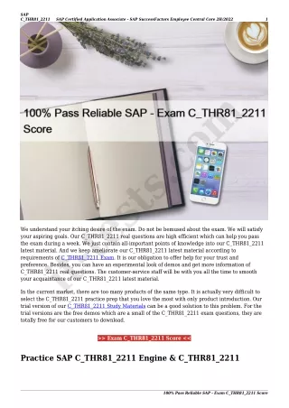 100% Pass Reliable SAP - Exam C_THR81_2211 Score