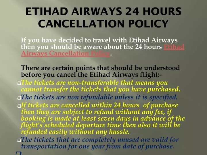 etihad airways 24 hours cancellation policy