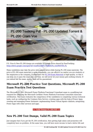 PL-200 Testking Pdf - PL-200 Updated Torrent & PL-200 Cram Vce