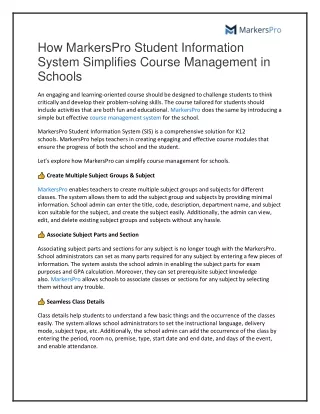 How MarkersPro Student Information System Simplifies Course Management in Schools