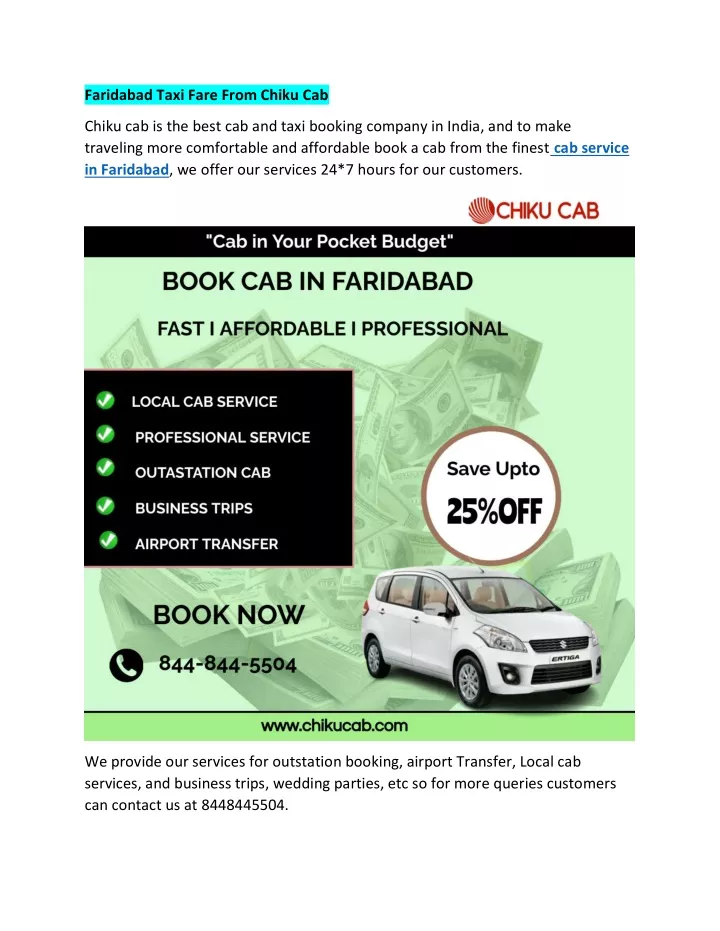 faridabad taxi fare from chiku cab