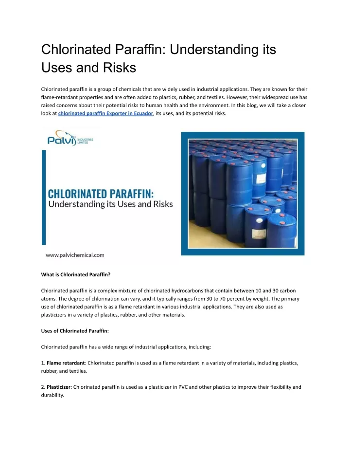 chlorinated paraffin understanding its uses