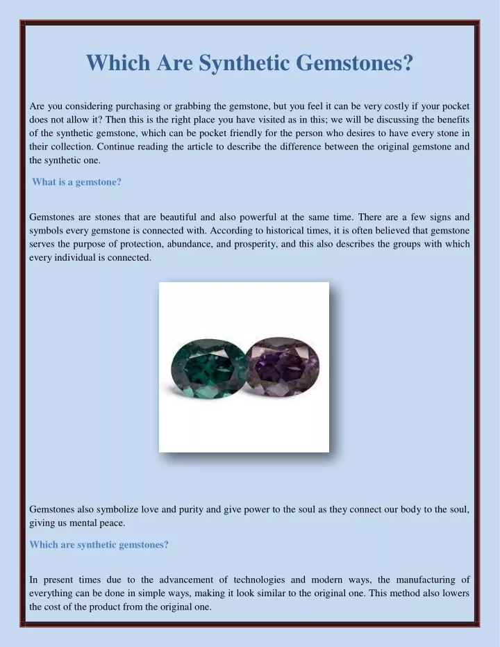 which are synthetic gemstones