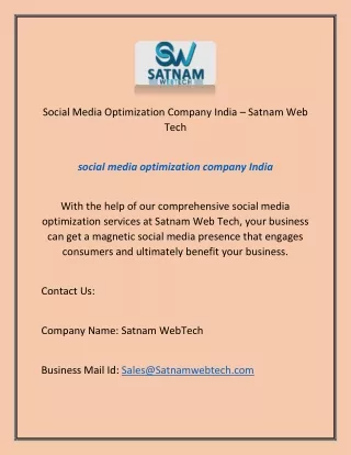 Social Media Optimization Company India – Satnam Web Tech