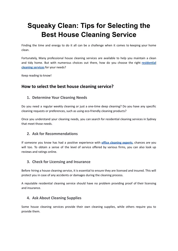 squeaky clean tips for selecting the best house