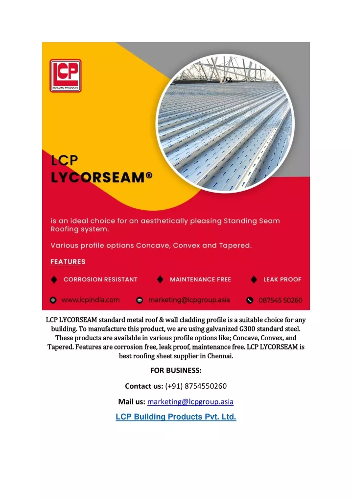 lcp lycorseam standard metal roof wall cladding