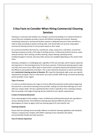 5 Key Facts to Consider When Hiring Commercial Cleaning Services