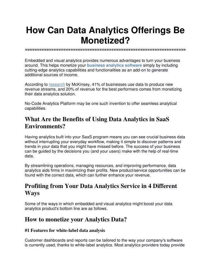 how can data analytics offerings be monetized