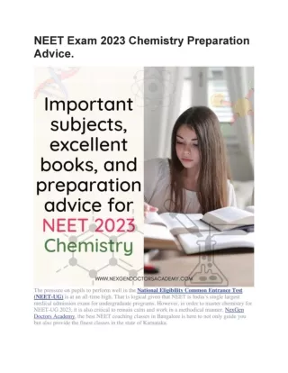 NEET Exam 2023 Chemistry Preparation Advice
