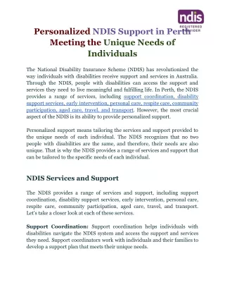 Personalized NDIS Support in Perth Meeting the Unique Needs of Individuals