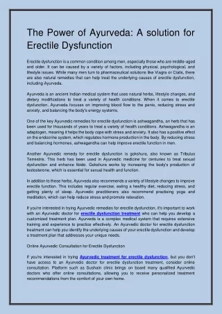 the power of ayurveda a solution for erectile