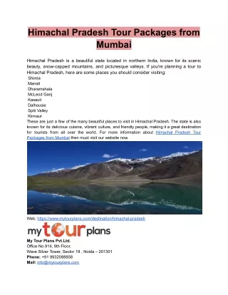 Himachal Pradesh Tour Packages from Mumbai