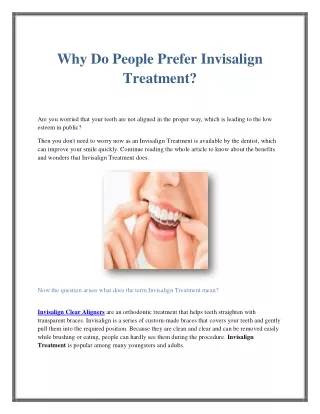 Why Do People Prefer Invisalign Treatment?