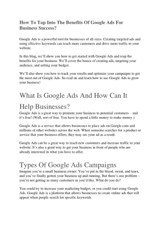 How To Tap Into The Benefits Of Google Ads For Business Success?