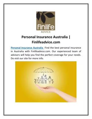 Personal Insurance Australia | Finlifeadvice.com