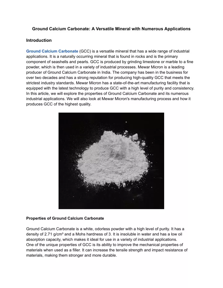 ground calcium carbonate a versatile mineral with