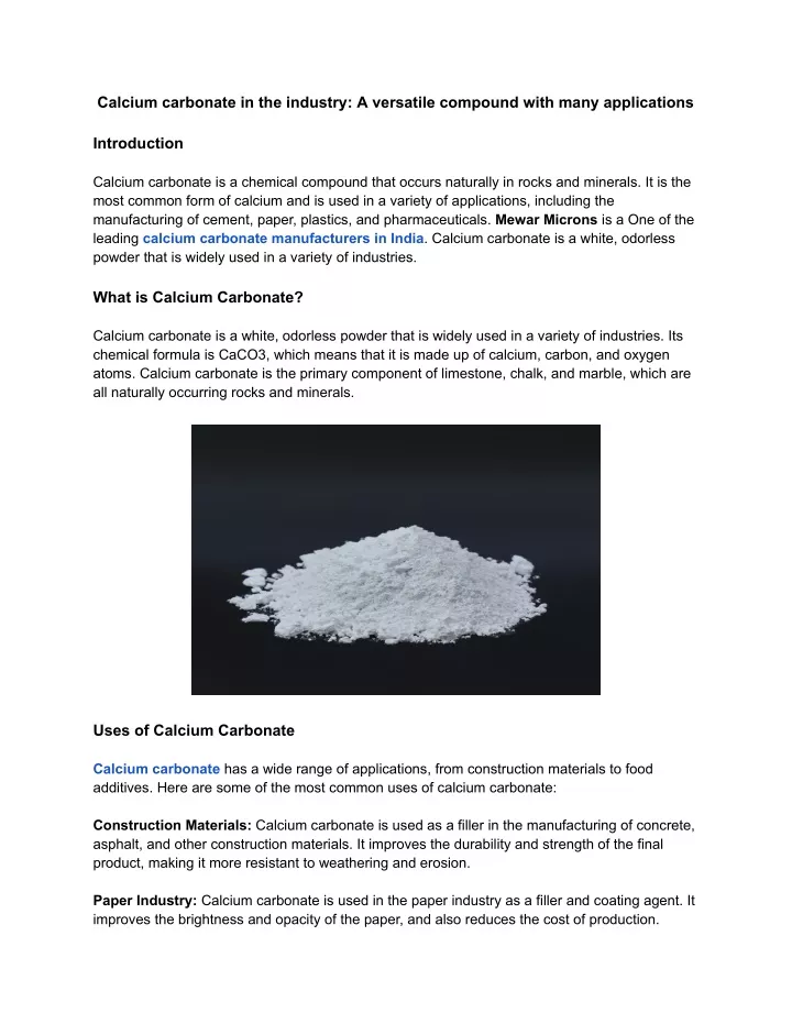 calcium carbonate in the industry a versatile