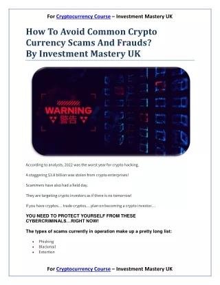 How To Avoid Common Crypto Currency Scams And Frauds_Investment Mastery UK
