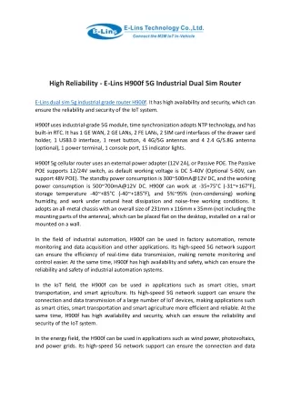 high reliability e lins h900f 5g industrial dual