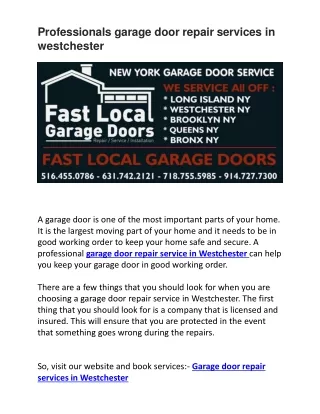 Professional garage door repair services in westchester