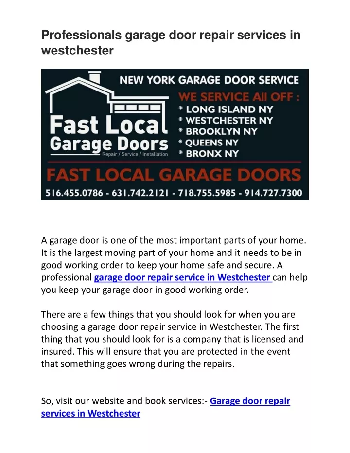 professionals garage door repair services in westchester