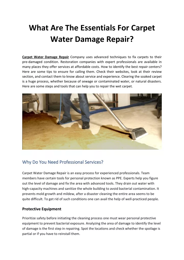 what are the essentials for carpet water damage