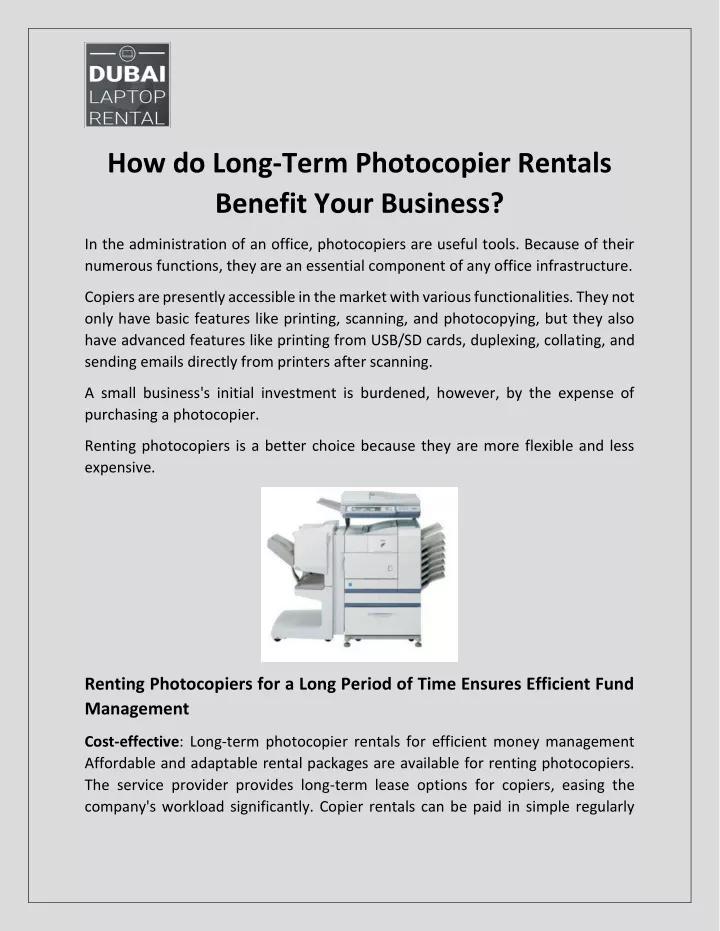 how do long term photocopier rentals benefit your