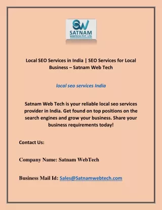 Local SEO Services in India | SEO Services for Local Business – Satnam Web Tech