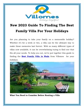 New 2023 Guide To Finding The Best Family Villa For Your Holidays