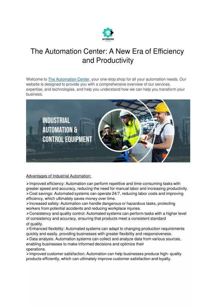 the automation center a new era of efficiency