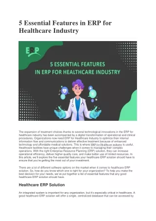 5 Essential Features in ERP for Healthcare Industry