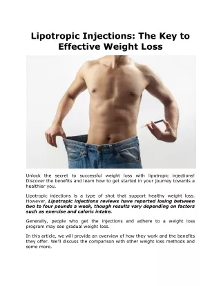 Lipotropic Injections The Key to Effective Weight Loss