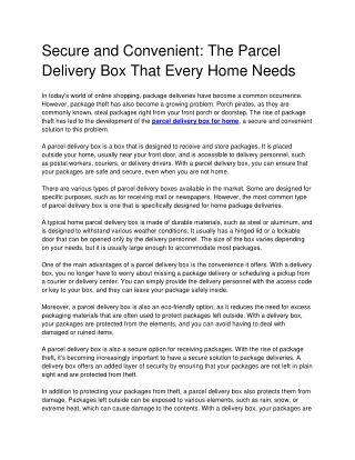 Secure and Convenient The Parcel Delivery Box That Every Home Needs