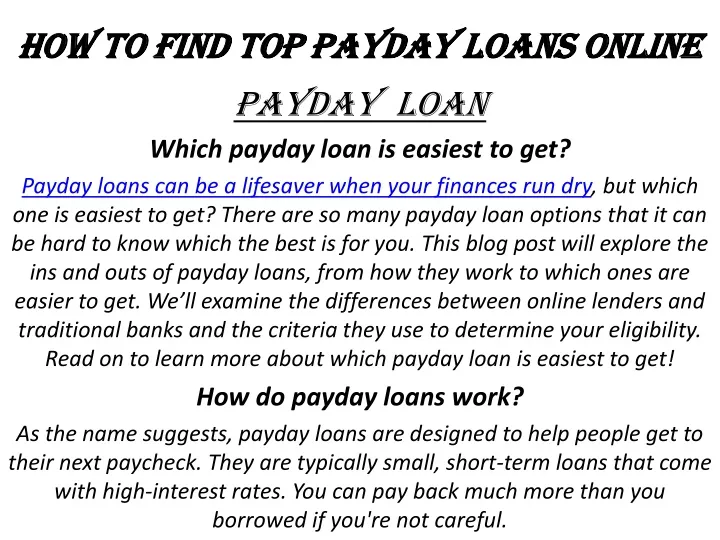 how to find top payday loans online