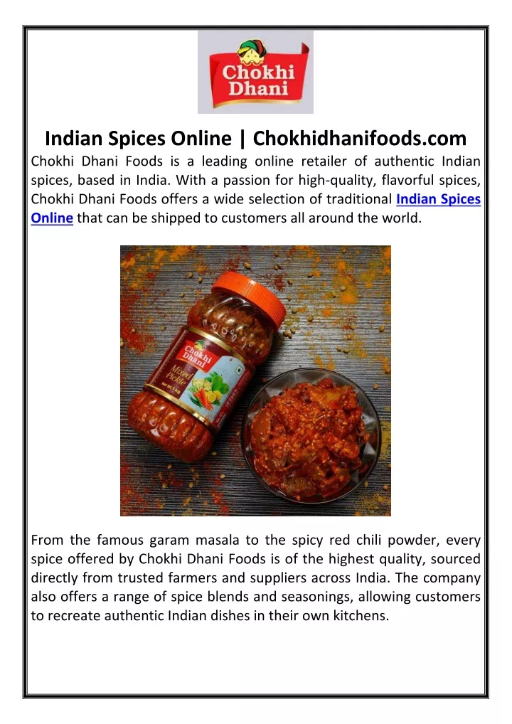 indian spices online chokhidhanifoods com chokhi