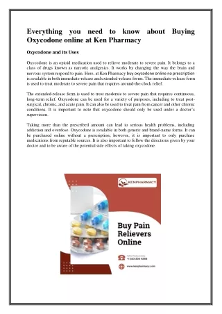 Everything you need to know about Buying Oxycodone online at Ken Pharmacy