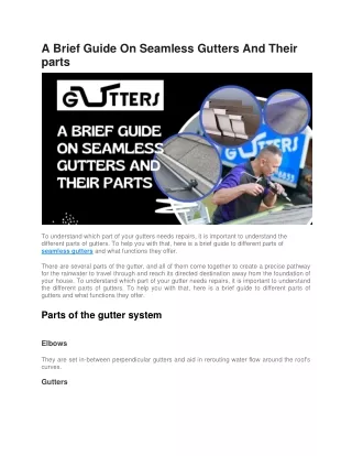 A Brief Guide On Seamless Gutters And Their parts